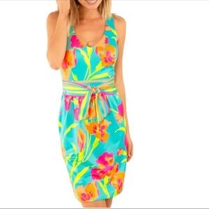 Gretchen Scott Iconic Iris Turquoise Belted Date Night Vacation Dress S